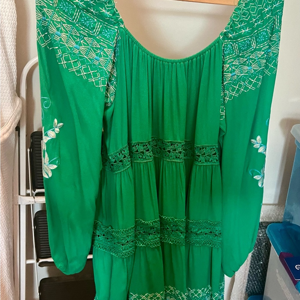 Hale Bob Green Embroidered Long Sleeve Dress-perfect for St. Patrick’s Day!